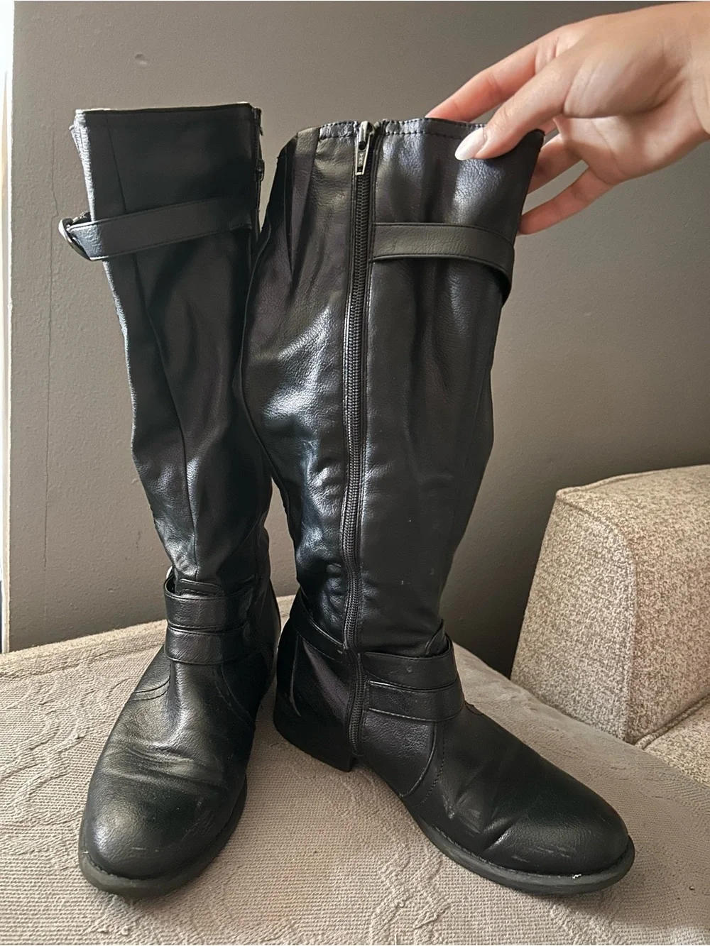 Women’s Black Knee-High Buckle Boots